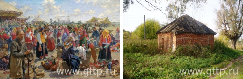 Репродукция картины Ивана Куликова «Ярмарка» и камненная палатка в Чуди, фото Галины Филимоновой
