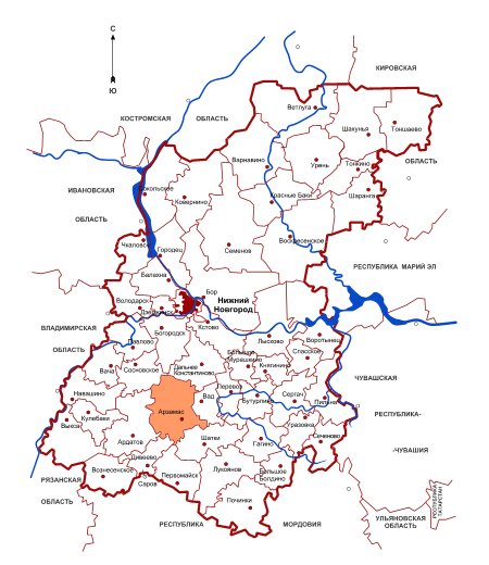 арзамас на карте нижегородской области