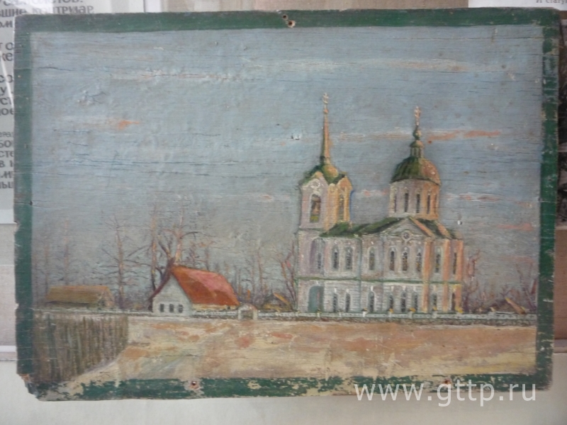 Доворецкая церковь, полностью разрушенная в годы Великой отечественной войны, на картине неизвестного художника, фото Александра Григорьева